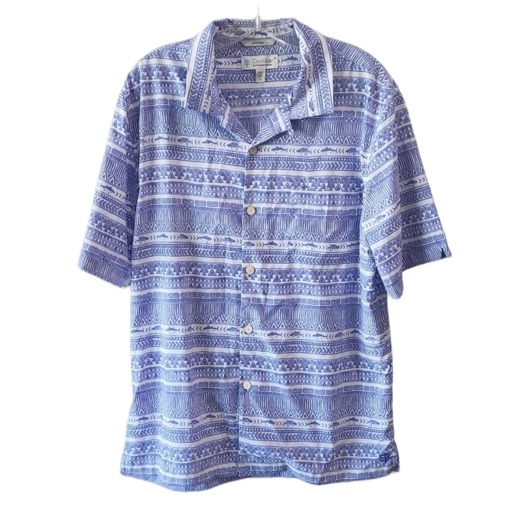 💜 Coolibar UPF 50+ Hawaiian Shirt Sharks Tribal